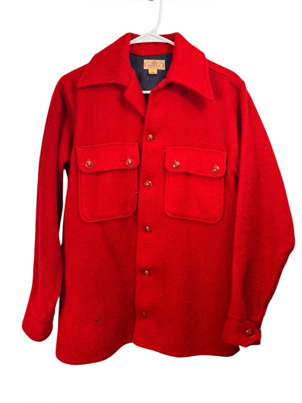 Vintage Brent Shirt Size 15 S/M Thick Red Wool 50s 60s Outdoor Chore Jacket